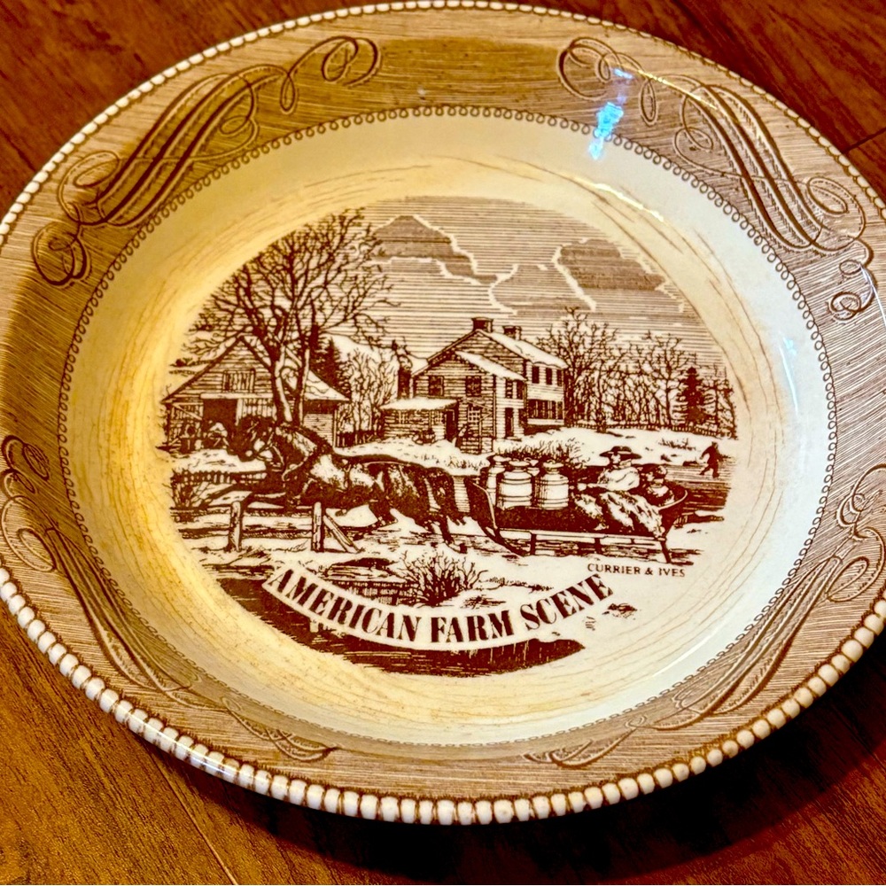 Royal China Jeannette Currier & Ives American Farm Scene Pie Plate